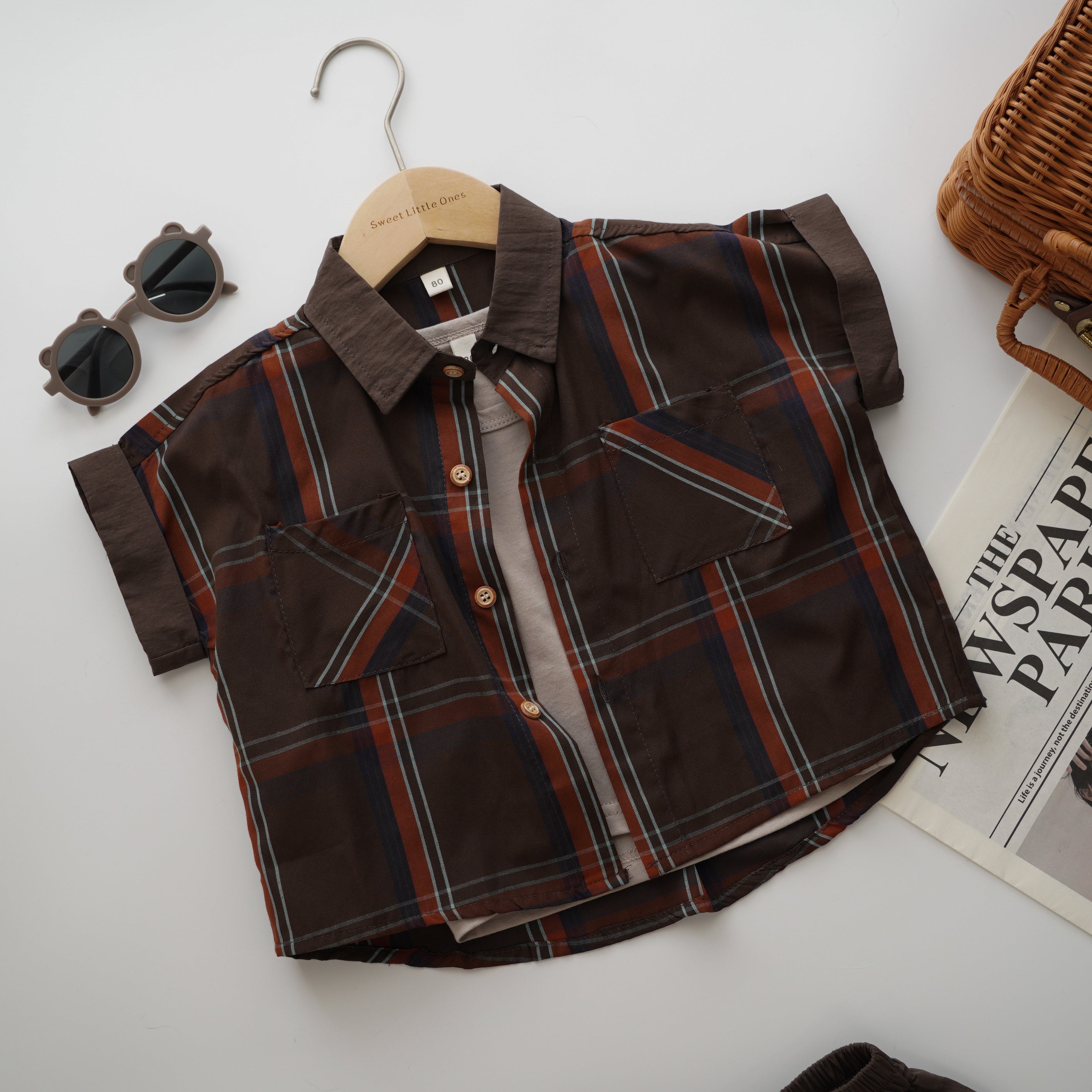 Checkered Line Brown Shirt with Inner & Pocket Pants (Sold Separately)