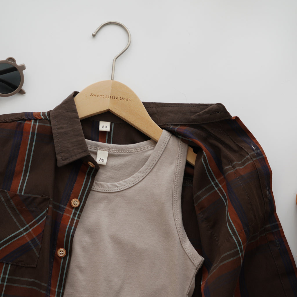 Checkered Line Brown Shirt with Inner & Pocket Pants (Sold Separately)