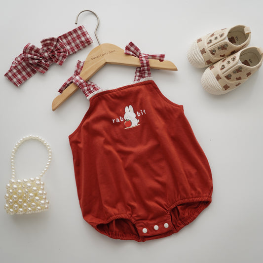Apple Bunny in Red Romper with Hairband