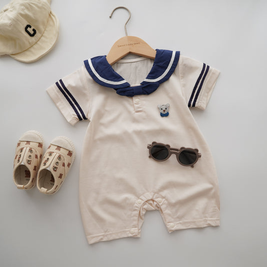 Sailor Style Romper with Bear
