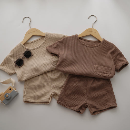 Plain Waffle Pocket Two Pieces Set