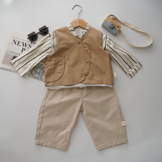 Modern Line Shirt & Vest & Casual Pants Set