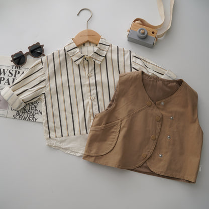Modern Line Shirt & Vest & Casual Pants Set