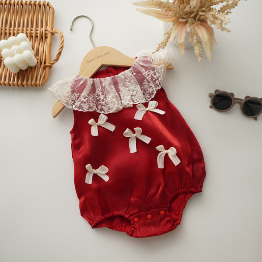 Ribbon Details Lacey Collar Romper