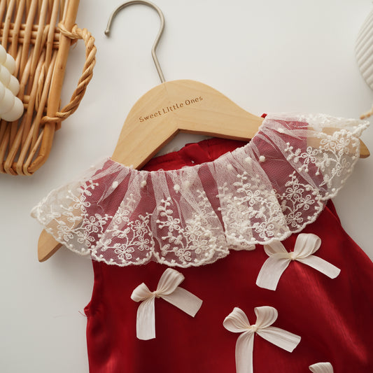 Ribbon Details Lacey Collar Romper