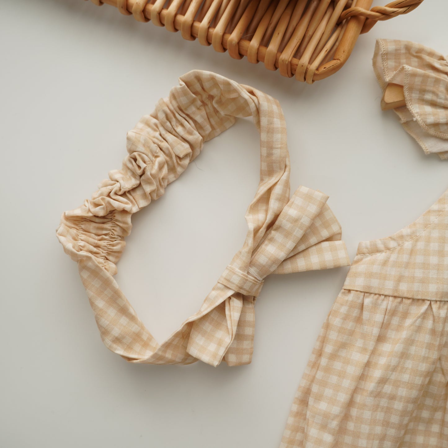 Checkered Ruffled Baby Romper with Hairband