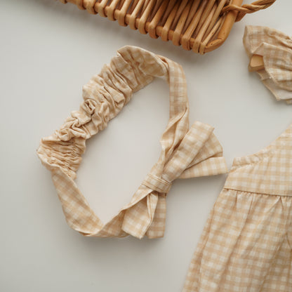 Checkered Ruffled Baby Romper with Hairband