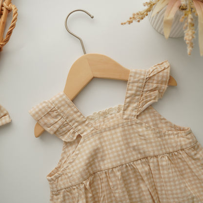Checkered Ruffled Baby Romper with Hairband