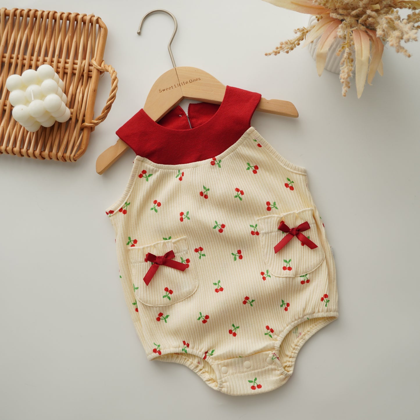 Cherry Ribbon Sleeveless Romper
