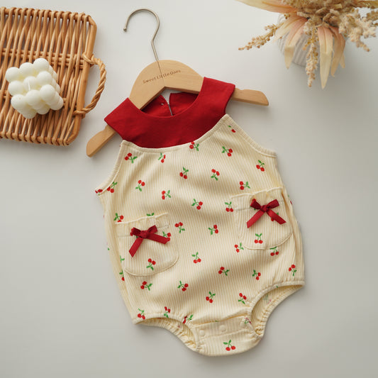 Cherry Ribbon Sleeveless Romper