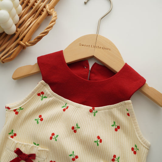 Cherry Ribbon Sleeveless Romper