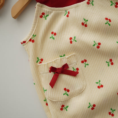 Cherry Ribbon Sleeveless Romper