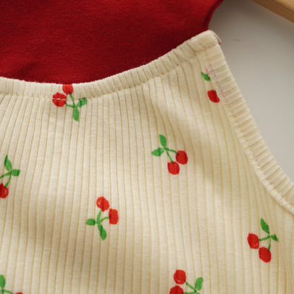 Cherry Ribbon Sleeveless Romper