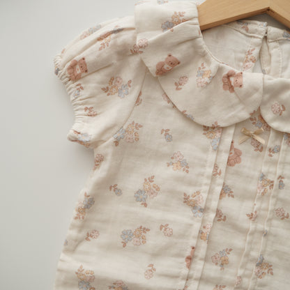 Cotton Bear & Floral Blouse & Pants Set
