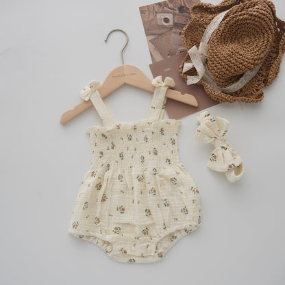 Sleeveless Cotton Romper with Hairband