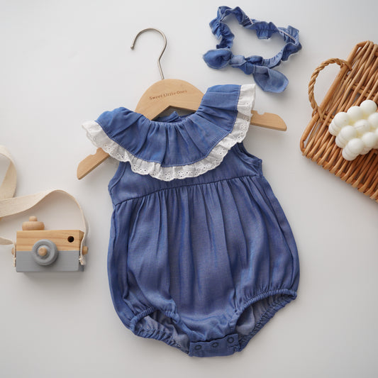 Baby Girl Denim Romper with Hairband