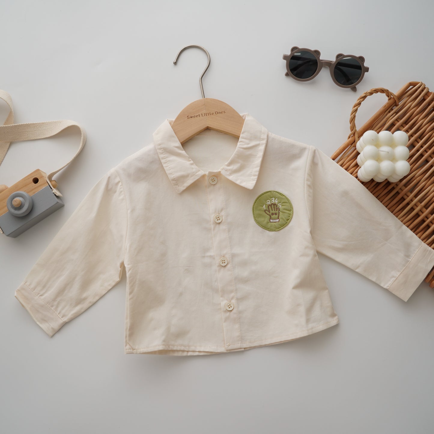 Long Sleeves Beige Line Shirt