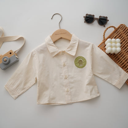 Long Sleeves Beige Line Shirt