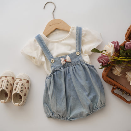 Puff Sleeves Inner with Denim Sling Set