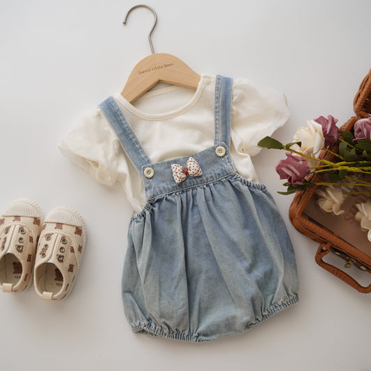 Puff Sleeves Inner with Denim Sling Set