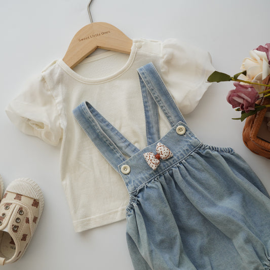 Puff Sleeves Inner with Denim Sling Set