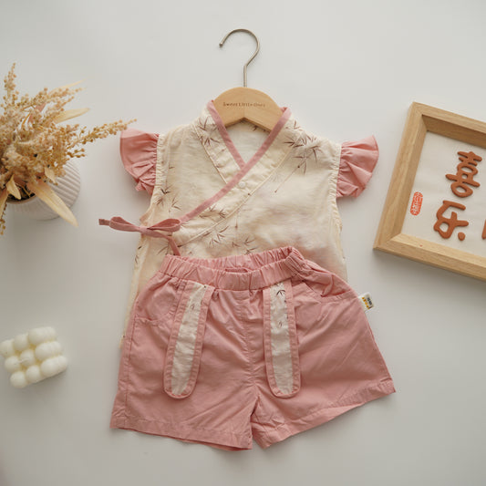 Ruffled Overlap Chinese Two Pieces Set