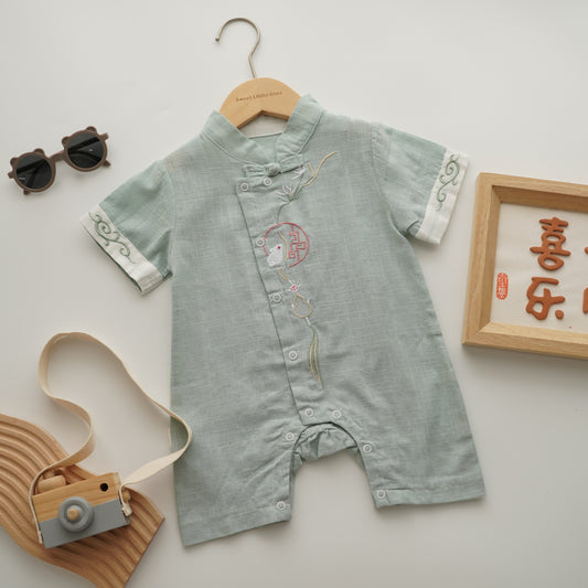 Minty Green Rabbit Chinese Romper