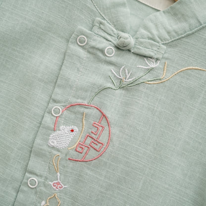 Minty Green Rabbit Chinese Romper