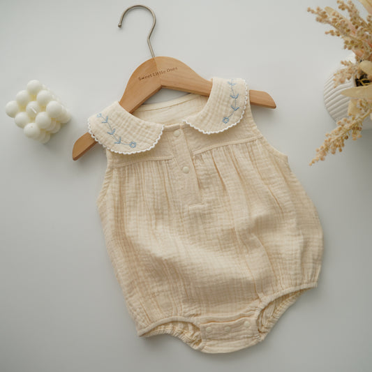 Embroidery Rabbit Details Cotton Romper