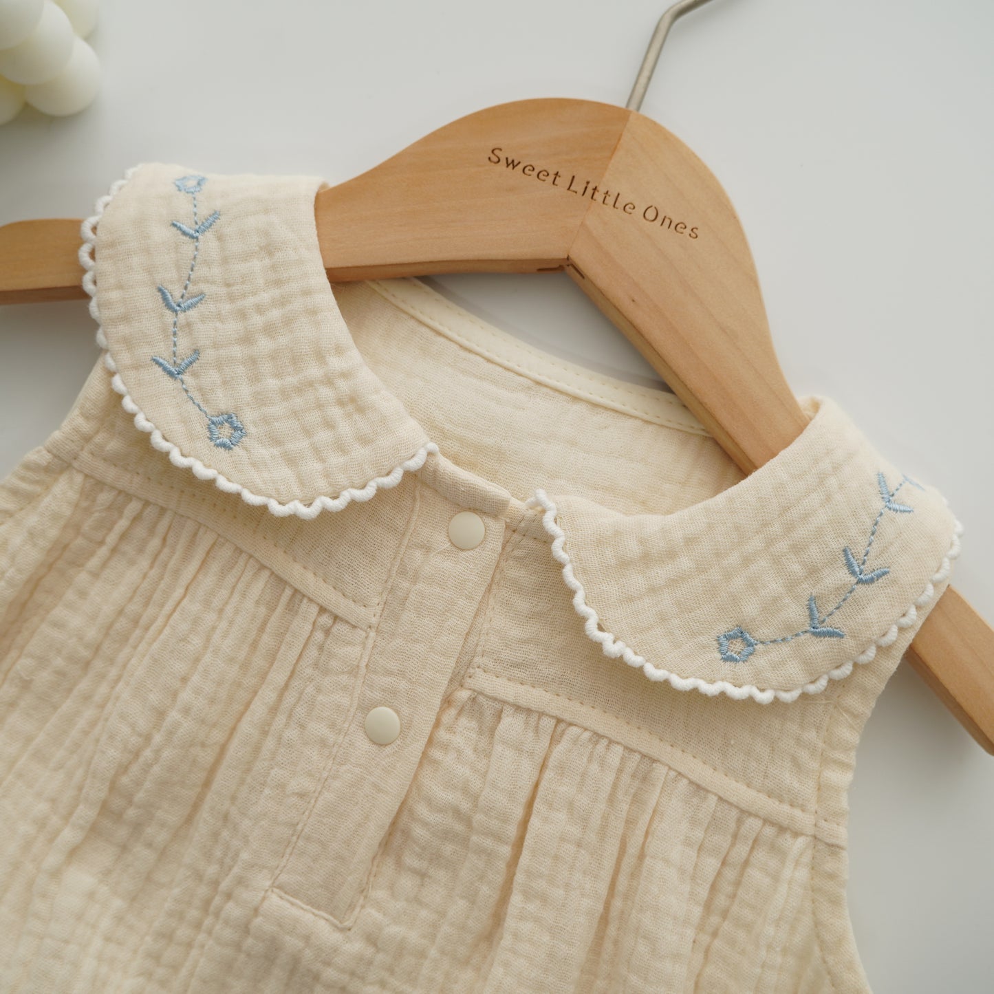 Embroidery Rabbit Details Cotton Romper