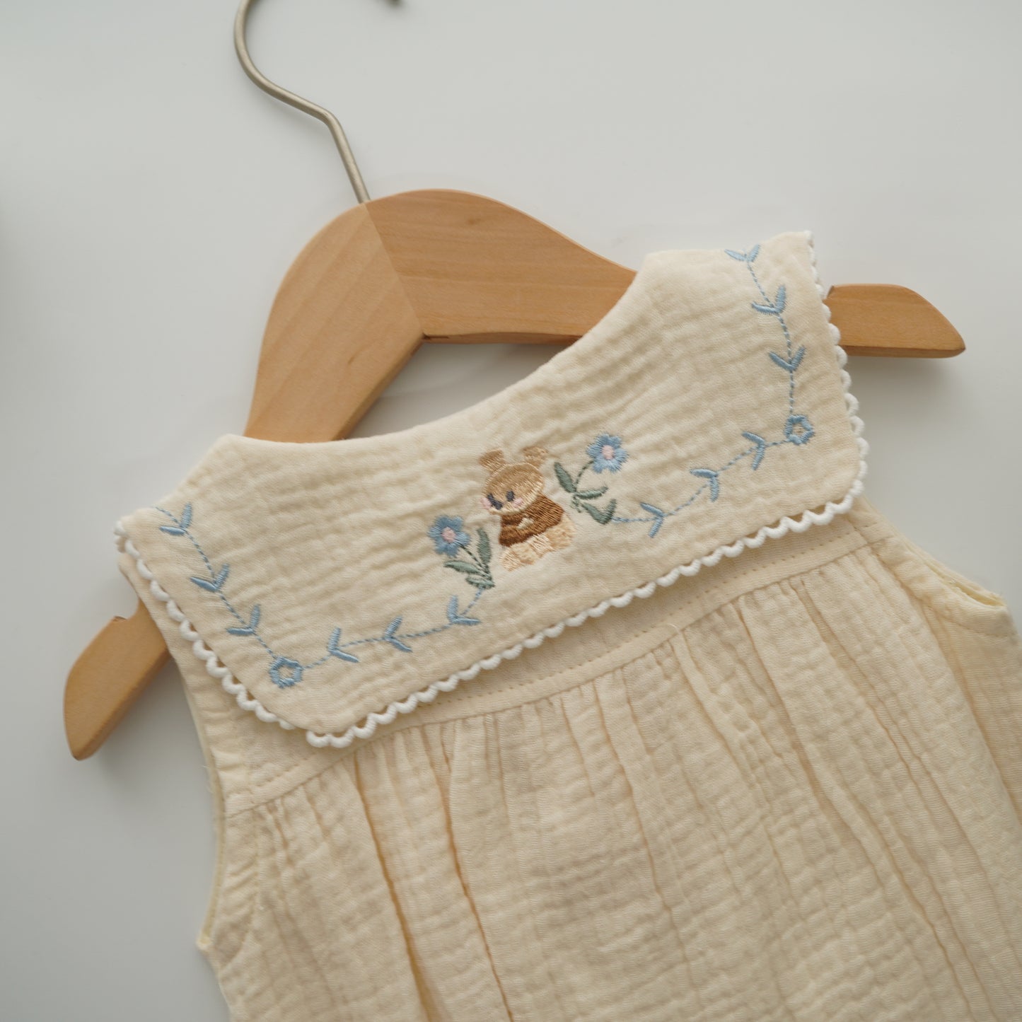 Embroidery Rabbit Details Cotton Romper