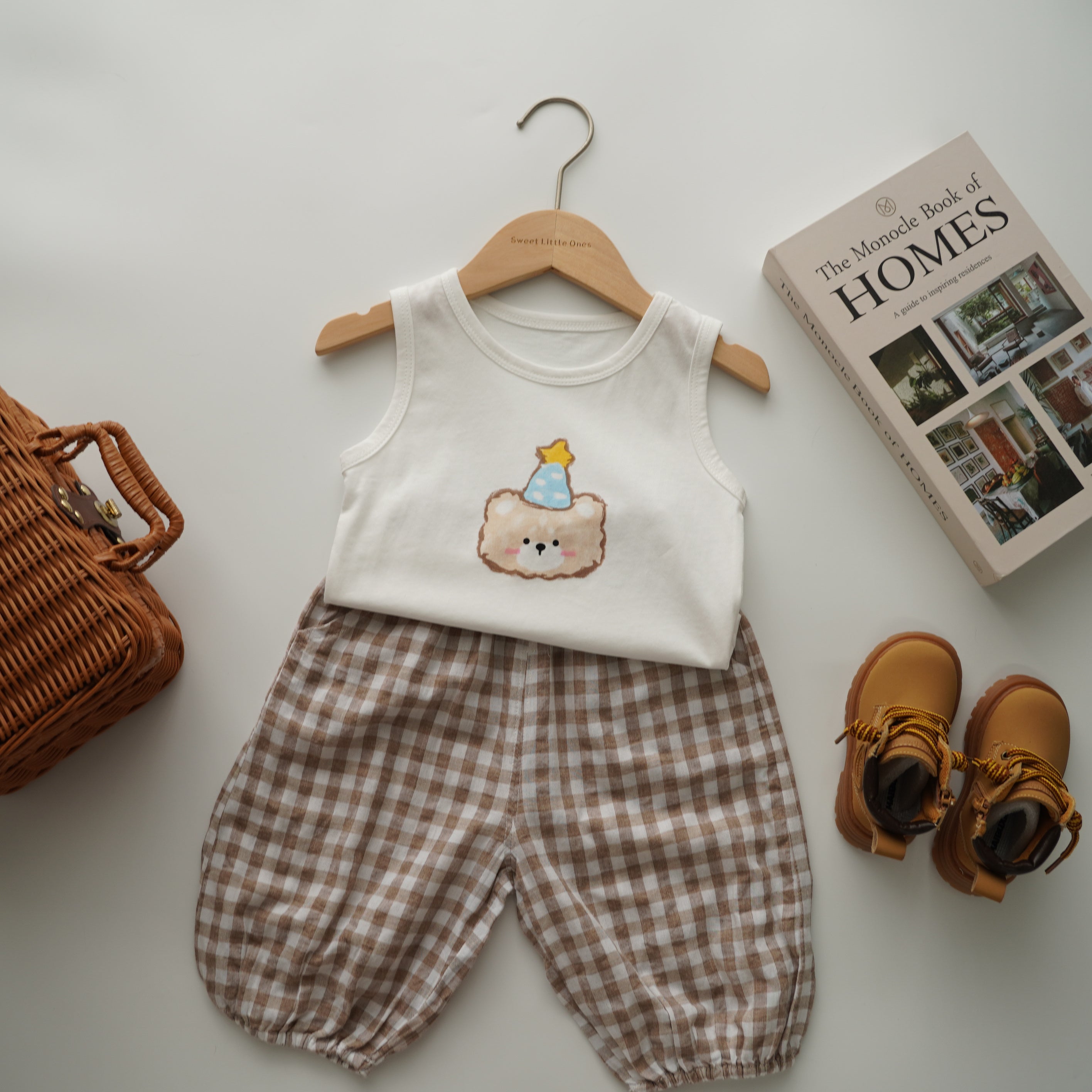 Birthday Bear Shirt with Checkered Pants Set (Size 73)