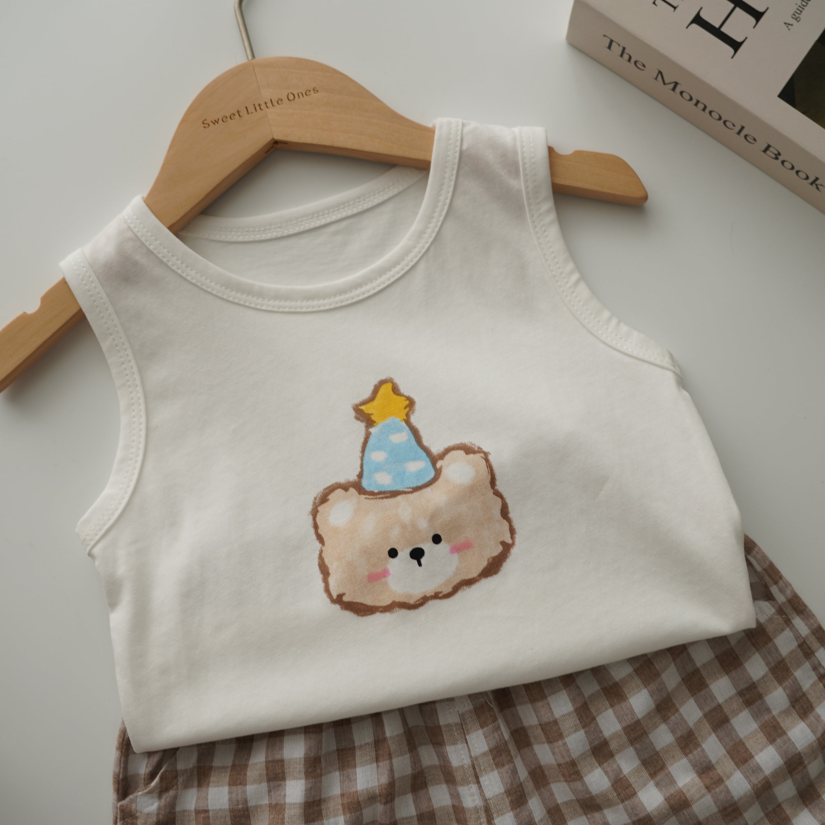 Birthday Bear Shirt with Checkered Pants Set (Size 73)