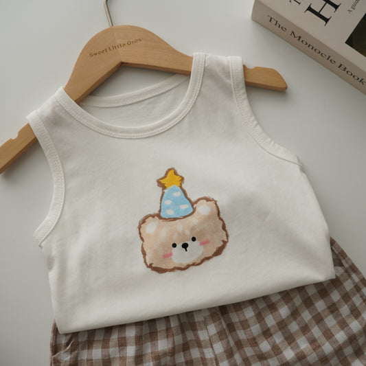 Birthday Bear Shirt with Checkered Pants Set