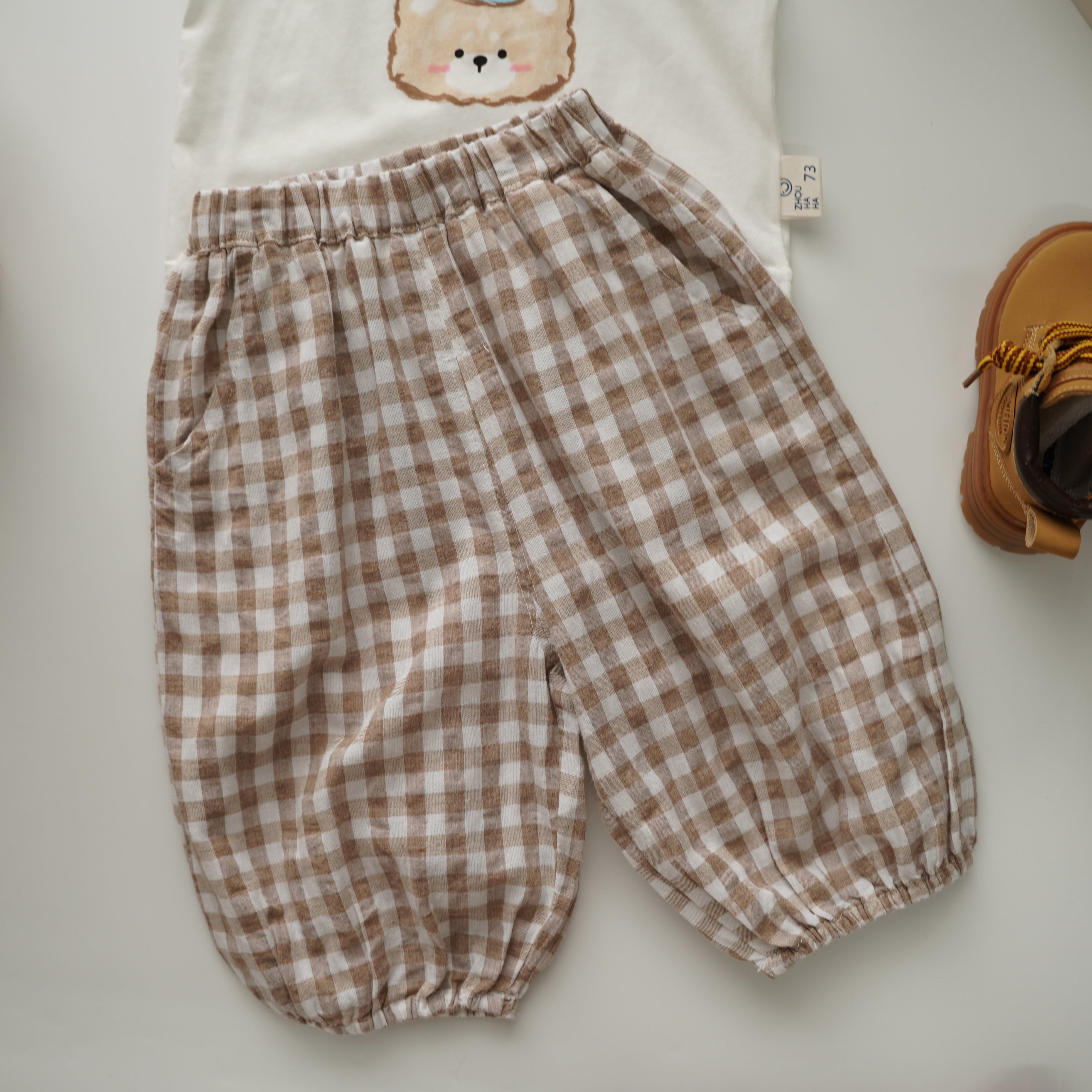 Birthday Bear Shirt with Checkered Pants Set (Size 73)
