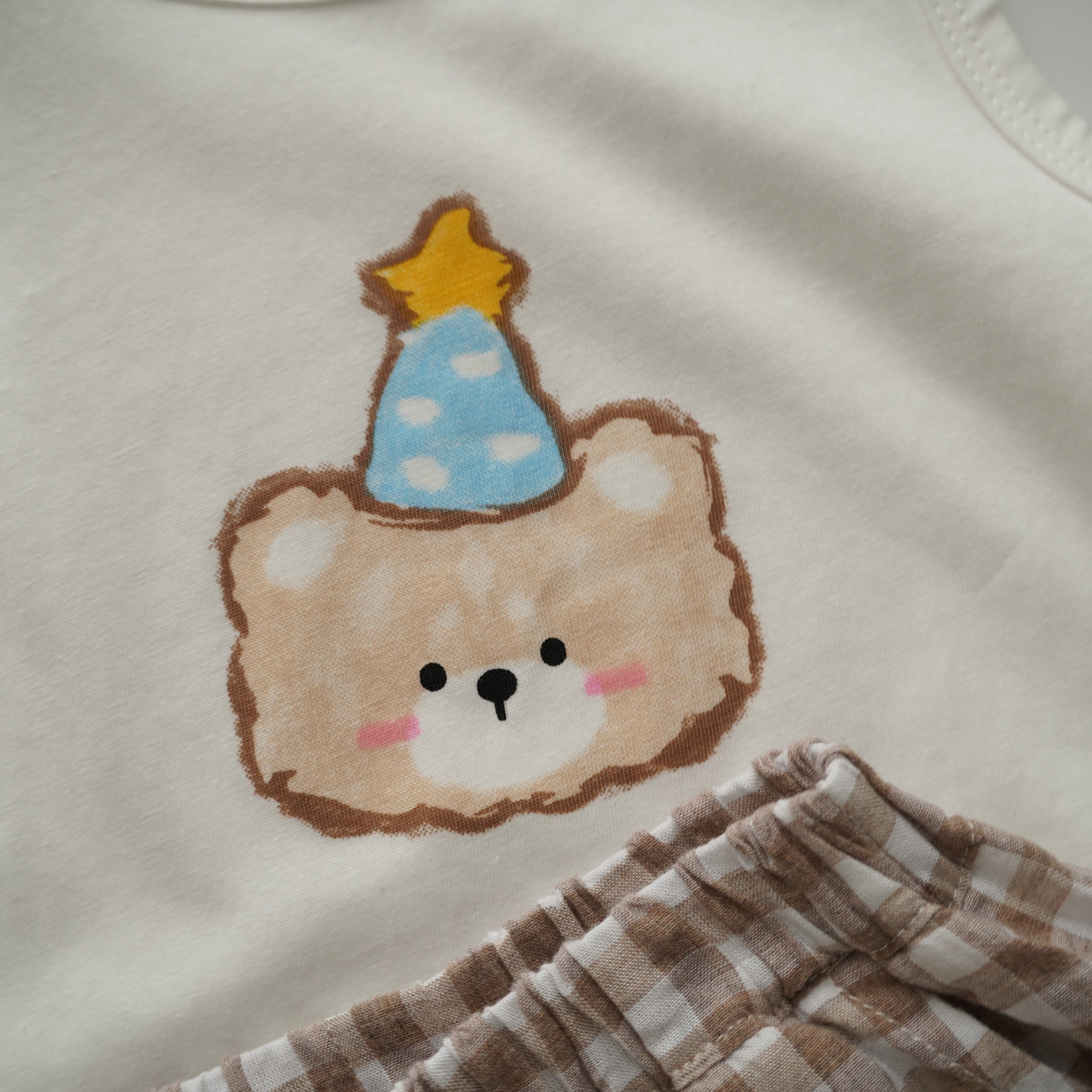 Birthday Bear Shirt with Checkered Pants Set (Size 73)