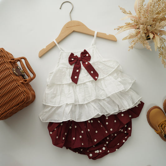 Ribbon Polka Dot Top & Skirt Two Pieces Set