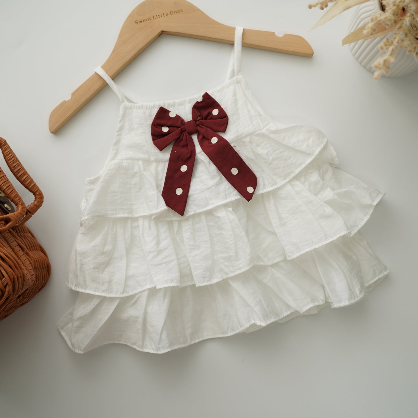 Ribbon Polka Dot Top & Skirt Two Pieces Set