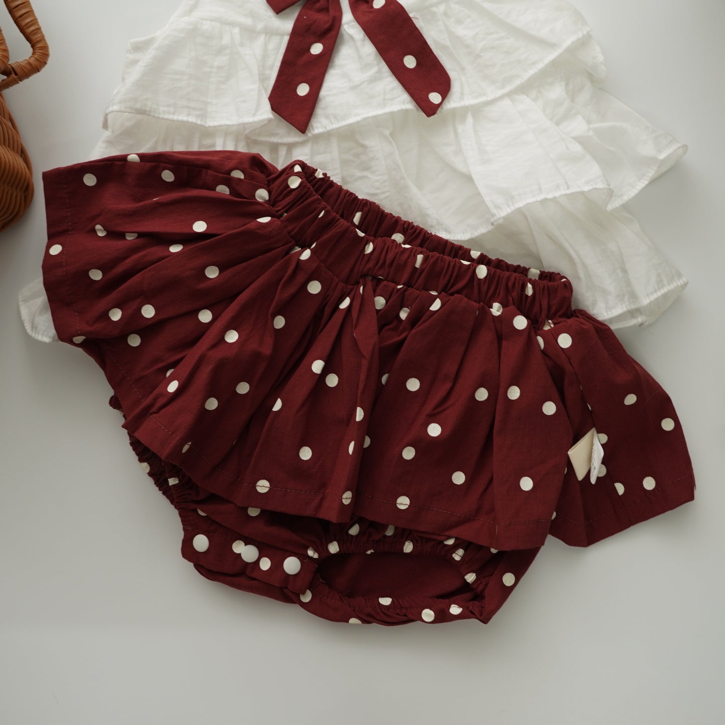 Ribbon Polka Dot Top & Skirt Two Pieces Set