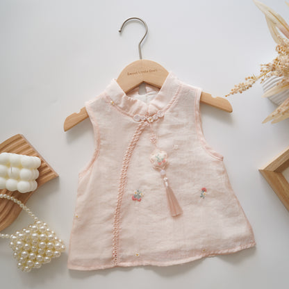 Sweetie Pink Sleeveless Chinese Pants Set