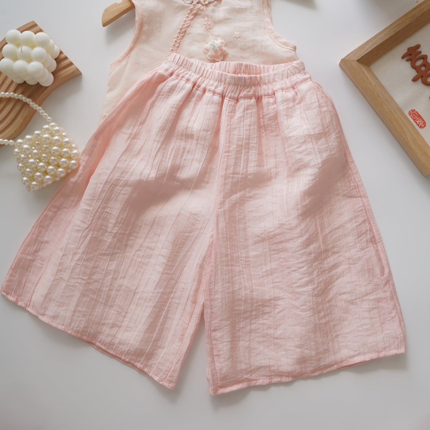 Sweetie Pink Sleeveless Chinese Pants Set