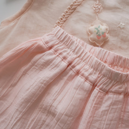 Sweetie Pink Sleeveless Chinese Pants Set