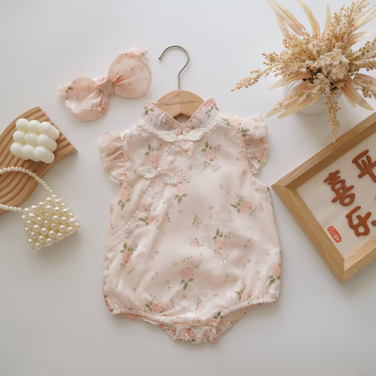 Floral Chinese Romper with Hairband