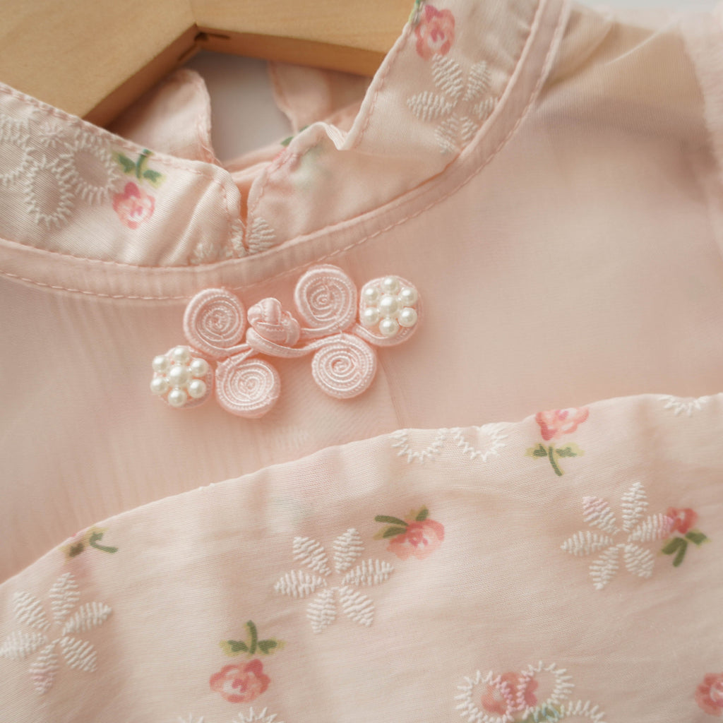 Tiny Rose Mesh Chinese Romper