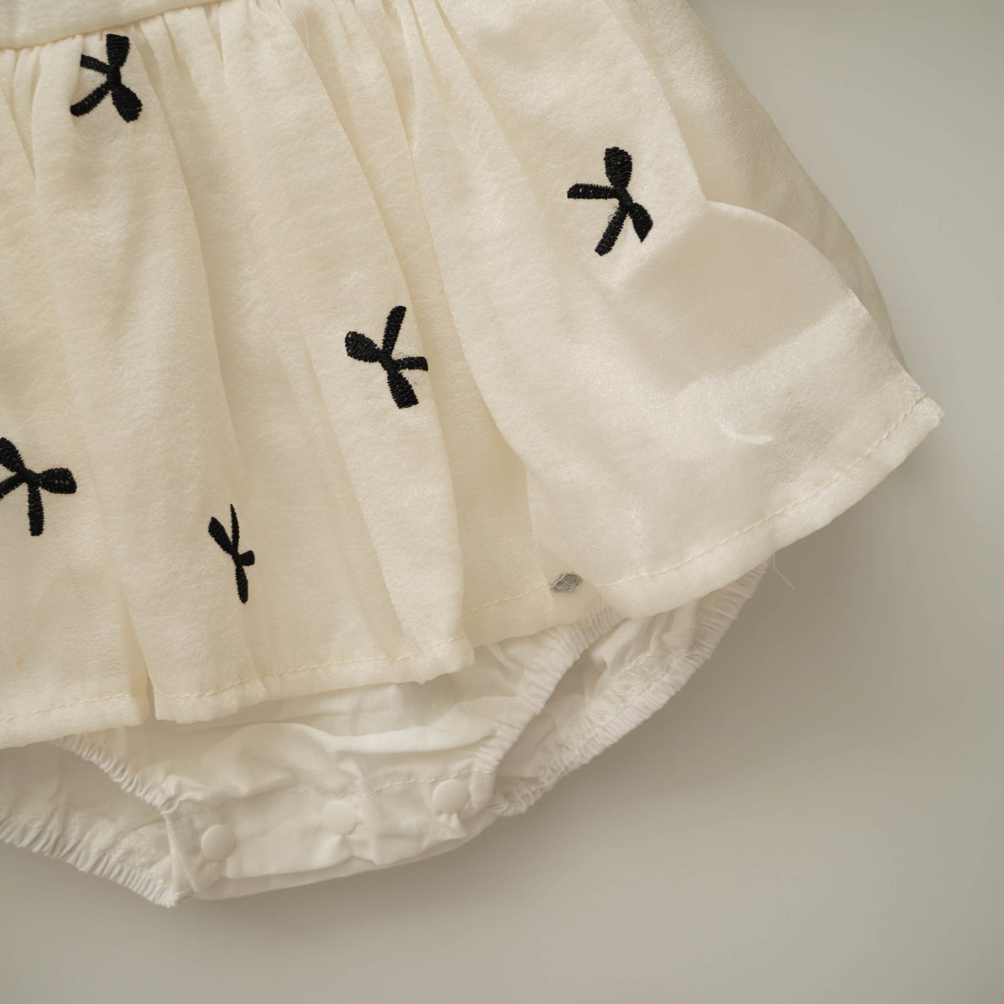 Puff Sleeves Ribbon Back Romper