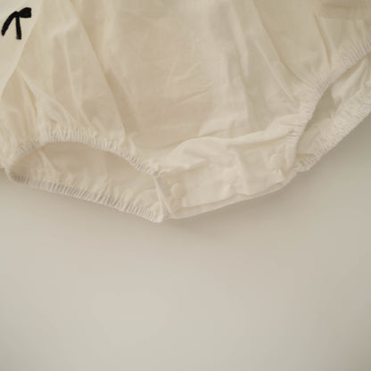 Puff Sleeves Ribbon Back Romper