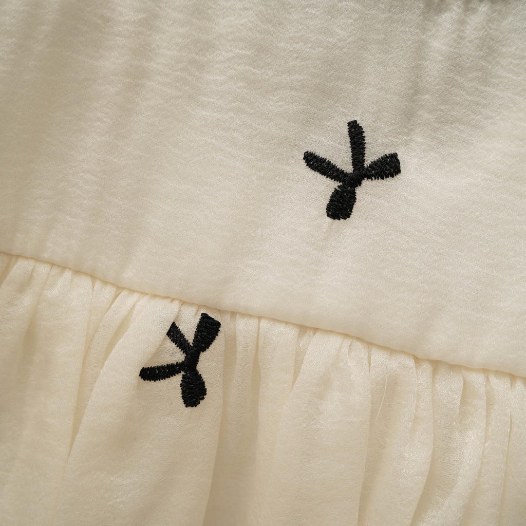 Puff Sleeves Ribbon Back Romper