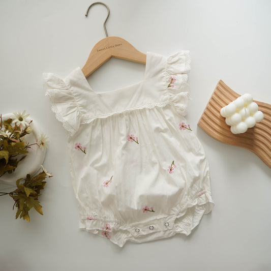 Ruffled Sleeves Embroidery Flower Romper