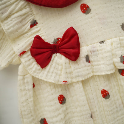Cotton Dot Strawberry Ribbon Romper