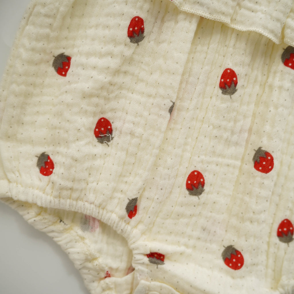Cotton Dot Strawberry Ribbon Romper